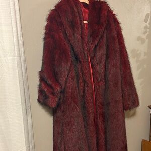 Luxurious Red Faux Fur Coat